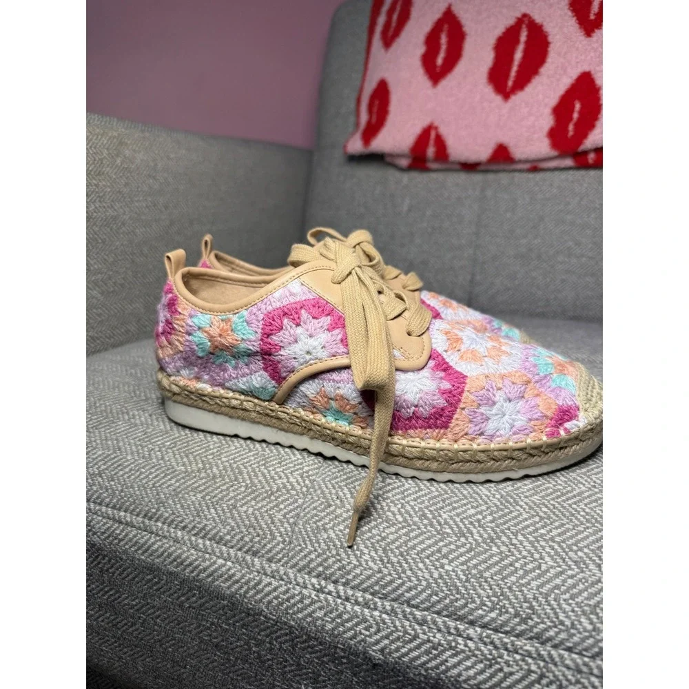 Copper Key Crochet Espadrille Sneakers Multi Granny Square Pink Orange‎ Size 8M